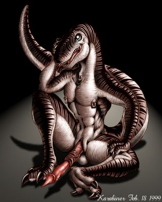 KarDino
art by karabiner
Keywords: dinosaur;theropod;raptor;deinonychus;male;anthro;solo;penis;karabiner