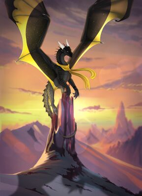 Mountain Peak (Wings_of_Fire)
art by KazarKa9
Keywords: wings_of_fire;nightwing;sandwing;hybrid;dragon;feral;solo;non-adult;kazarka9