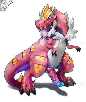 Tyrantrum
art by missyazriel
Keywords: anime;pokemon;dinosaur;tyrannosaurus_rex;trex;tyrantrum;male;anthro;solo;penis;missyazriel