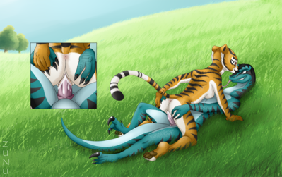 Tigress and Raptor
art by zunu-raptor
Keywords: cartoon;kung_fu_panda;dinosaur;theropod;raptor;furry;feline;tiger;master_tigress;male;female;anthro;cowgirl;penis;vaginal_penetration;spooge;closeup;zunu-raptor