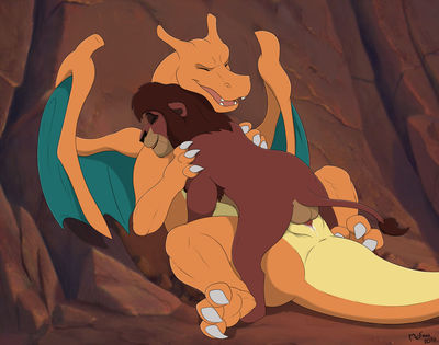 Kovu x Charizard
art by mcfan
Keywords: anime;pokemon;cartoon;lion_king;dragon;furry;feline;lion;charizard;kovu;male;female;anthro;M/F;penis;missionary;vaginal_penetration;spooge;mcfan