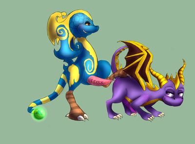 Scaler and Spyro
art by MellowMelon
Keywords: videogame;scaler;spyro_the_dragon;dragon;lizard;spyro;male;anthro;M/M;penis;from_behind;spooge;suggestive;MellowMelon