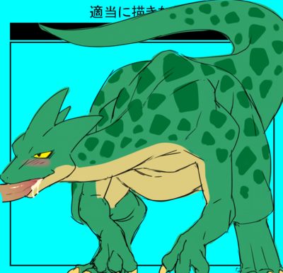 Zuum
art by teba_motoko
Keywords: anime;monster_rancher;dinosaur;theropod;zuum;male;anthro;M/M;penis;oral;spooge;teba_motoko