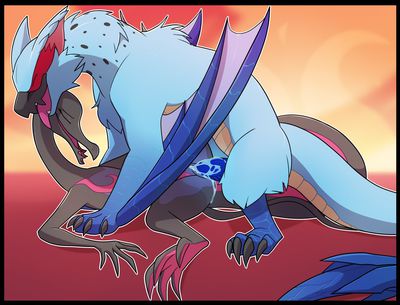 Nargacuga and Salazzle Mating
art by blitzdrachin
Keywords: anime;pokemon;videogame;monster_hunter;dragon;wyvern;lizard;nargacuga;salazzle;male;female;M/F;penis;missionary;vaginal_penetration;spooge;blitzdrachin