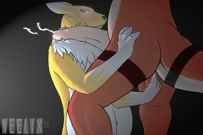 Renamon Pleasuring Guilmon
art by neelix
Keywords: anime;digimon;dragon;furry;canine;fox;guilmon;renamon;male;female;anthro;M/F;penis;anal;fingering;masturbation;spooge;neelix