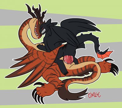 Too Tight
art by nelosart
Keywords: how_to_train_your_dragon;httyd;night_fury;hookfang;toothless;dragon;wyvern;male;anthro;M/M;penis;cowgirl;anal;spooge;nelosart