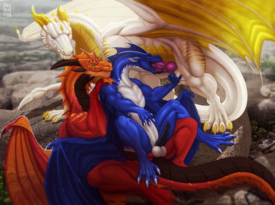An Oreo of Dragons
art by NeverNeverLand and Kalimah
Keywords: dragon;male;feral;M/M;threeway;spitroast;penis;reverse_cowgirl;anal;oral;NeverNeverLand;Kalimah