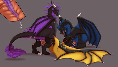 Teaming Up
art by owl_light
Keywords: dragon;male;feral;M/M;threeway;spitroast;penis;from_behind;anal;oral;internal;ejaculation;spooge;owl_light