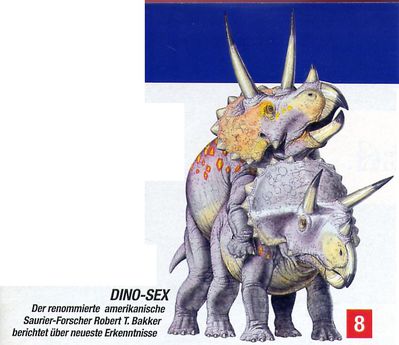Tyrannosaurus Sex 1
article by Robert Bakker
Keywords: dinosaur;ceratopsid;triceratops;male;female;feral;M/F;from_behind;article;pm_magazin;magazine;robert_bakker