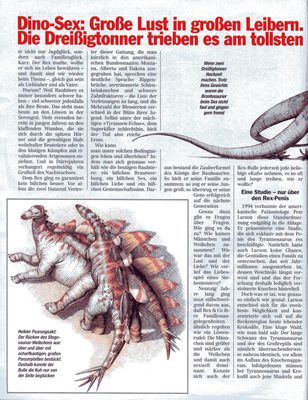 Tyrannosaurus Sex 4
article by Robert Bakker
Keywords: dinosaur;stegosaurus;male;female;feral;M/F;from_behind;article;pm_magazin;magazine;robert_bakker