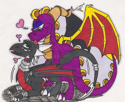 art by PurpleSerguei
Keywords: videogame;spyro_the_dragon;spyro;cynder;dragon;dragoness;male;female;anthro;M/F;from_behind;PurpleSerguei