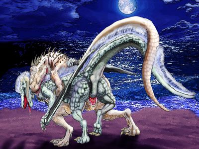 Indominus and Roark
art by lokidragon
Keywords: jurassic_world;dinosaur;theropod;indominus_rex;female;dragon;wyvern;male;female;feral;M/F;penis;cloaca;cloacal_penetration;from_behind;spooge;beach;lokidragon
