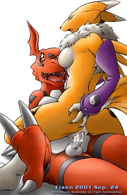 Renamon Rides Guilmon
art by eisen
Keywords: anime;digimon;dragon;furry;canine;fox;renamon;guilmon;male;female;anthro;breasts;M/F;penis;cowgirl;vaginal_penetration;spooge;eisen