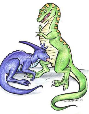 Dino Love
art by silverwyvern
Keywords: dinosaur;theropod;tyrannosaurus_rex;trex;hadrosaur;parasaurolophus;male;female;feral;M/F;penis;oral;silverwyvern