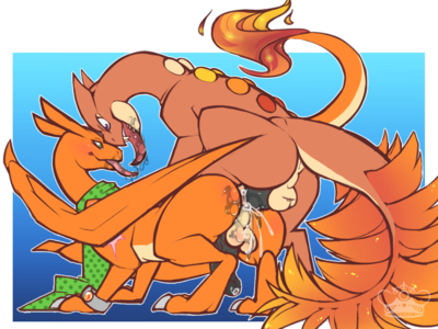 Sceptile and Charizard
art by whimsydreams
Keywords: anime;pokemon;dragon;charizard;sceptile;male;anthro;M/M;penis;from_behind;anal;spooge;whimsydreams