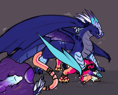 Galaxy and Sundrop 4 (Wings_of_Fire)
art by SinfulEclipse
Keywords: wings_of_fire;rainwing;nightwing;hybrid;dragon;dragoness;male;female;feral;M/F;penis;from_behind;vaginal_penetration;internal;spooge;SinfulEclipse