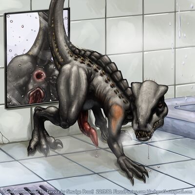 Indoraptor
art by Smudge_Proof
Keywords: jurassic_world;dinosaur;theropod;raptor;indominus_rex;hybrid;indoraptor;male;feral;solo;spread;anal;penis;spooge;Smudge_Proof