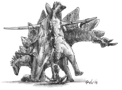 Stegosaurs Mating
art by Frederik Spindler
Keywords: dinosaur;stegosaurus;kentrosaurus;male;female;feral;M/F;from_behind;frederik_spindler