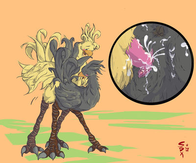 Chocobo Mating 2
art by starman_deluxe
Keywords: videogame;final_fantasy;avian;bird;chocobo;male;female;feral;M/F;penis;from_behind;vaginal_penetration;closeup;spooge;starman_deluxe