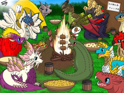 Dragon Campfire
art by teilly
Keywords: videogame;monster_hunter;dragon;wyvern;solo;non-adult;teilly