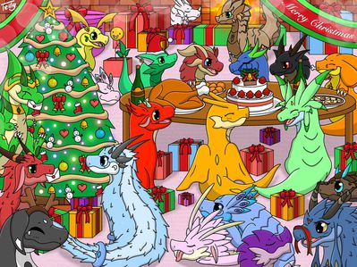 Dragon Christmas Party
art by teilly
Keywords: dragon;feral;solo;non-adult;holiday;teilly