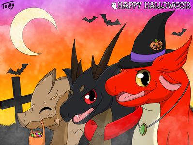 Halloween Dragons
art by teilly
Keywords: dragon;feral;solo;non-adult;holiday;teilly