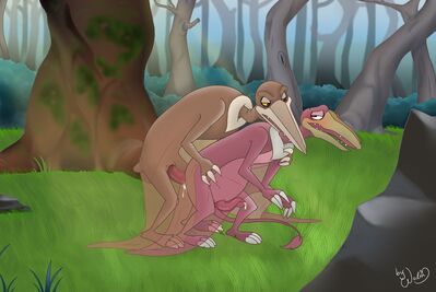 Rinkus and Sierra
art by TheBlushyBean
Keywords: cartoon;land_before_time;lbt;dinosaur;pterodactyl;rinkus;sierra;male;anthro;M/M;penis;from_behind;anal;spooge;TheBlushyBean