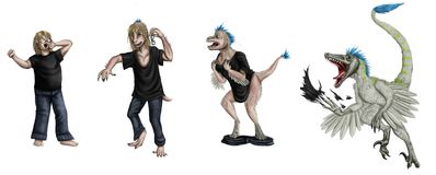 Velociraptor Transformation
art by arania
Keywords: dinosaur;theropod;raptor;velociraptor;feral;human;man;male;solo;transformation;arania