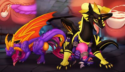 Sex With Cynder and Spyro
art by Undeadkitty13
Keywords: videogame;spyro_the_dragon;dragon;dragoness;spyro;cynder;male;female;anthro;M/F;penis;from_behind;missionary;vaginal_penetration;internal;ejaculation;spooge;Undeadkitty13