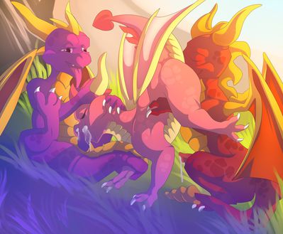 Ember Double Teamed
art by ValeriantheDragon
Keywords: videogame;spyro_the_dragons;dragon;dragoness;spyro;flame;ember;male;female;feral;M/F;threeway;penis;oral;ValeriantheDragon