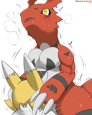 Guilmon x Renamon
art by Winick-Lim
Keywords: anime;digimon;dragon;furry;canine;fox;guilmon;renamon;male;female;anthro;M/F;oral;suggestive;humor;Winick-Lim