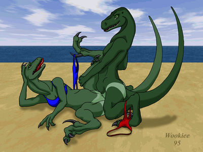 Raptors Having Sex on the Beach 2
art by wookiee
Keywords: dinosaur;theropod;raptor;male;female;anthro;breasts;M/F;missionary;beach;wookiee