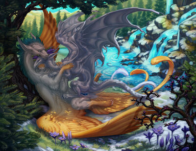 Spring Thaw
art by acidapluvia
Keywords: dragon;dragoness;male;female;feral;M/F;penis;cowgirl;vaginal_penetration;acidapluvia