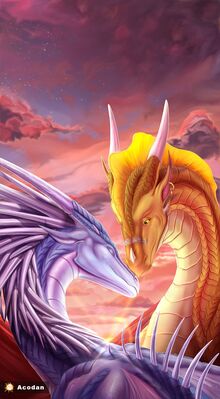 Together Forever (Wings_of_Fire)
art by acodan
Keywords: wings_of_fire;icewing;sandwing;winter;qibli;dragon;male;feral;M/F;romance;non-adult;acodan