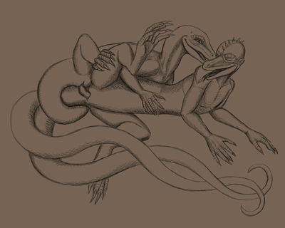 Lizard Transformation
art by adf
Keywords: beast;lizard;human;woman;male;female;anthro;M/F;transformation;penis;from_behind;cloacal_penetration;adf