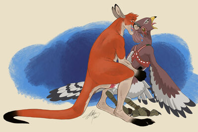 Thanksgiving
art by aerosaur83
Keywords: bird;avian;furry;marsupial;kangaroo;male;female;feral;anthro;M/F;penis;from_behind;vaginal_penetration;spooge;aerosaur83