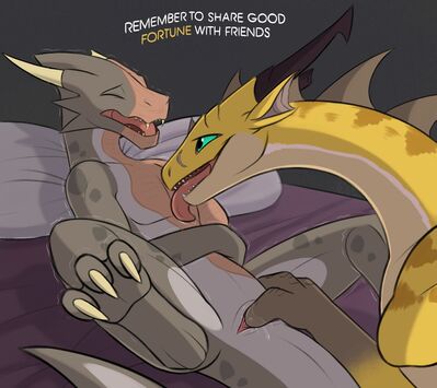 Shared Fortune
art by ahatas
Keywords: dragon;dragoness;male;female;feral;M/F;fingering;cloacal_penetration;masturbation;spooge;ahatas