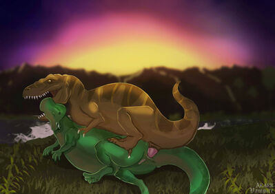 Tyrannosaurus vs Hypacrosaurus
art by akarrvampire
Keywords: dinosaur;theropod;tyrannosaurus_rex;trex;hadrosaur;hypacrosaurus;male;female;feral;M/F;penis;vagina;from_behind;anal;vore;necro;akarrvampire