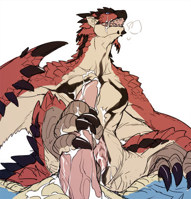 Lagiacrus Gets A Footjob From Rathalos
art by alasurth
Keywords: videogame;monster_hunter;dragon;wyvern;lagiacrus;rathalos;male;feral;M/M;penis;footjob;masturbation;spooge;alasurth