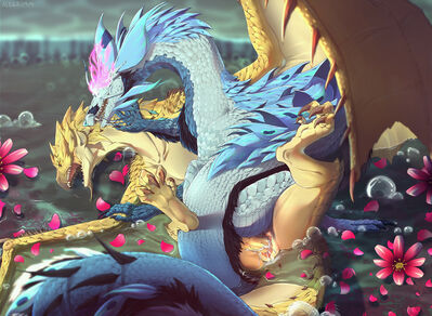 Mizutsune and Rathian Mating
art by alegrimm
Keywords: videogame;monster_hunter;mizutsune;rathian;dragon;dragoness;wyvern;male;female;feral;M/F;penis;missionary;vaginal_penetration;spooge;;alegrimm