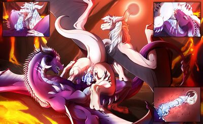 Ice, Fire, Lightning
art by alegrimm
Keywords: dragon;dragoness;male;female;feral;M/F;penis;reverse_cowgirl;vaginal_penetration;oral;internal;ejaculation;spooge;closeup;alegrimm