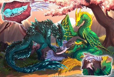 Nice Day
art by alegrimm
Keywords: dragon;wyvern;male;feral;M/M;threeway;spitroast;penis;from_behind;anal;oral;internal;closeup;spooge;alegrimm