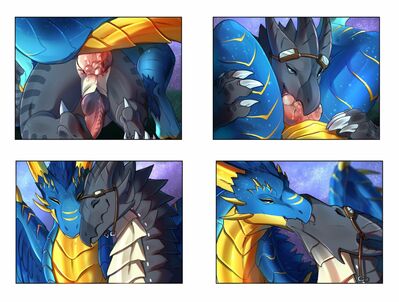 Starry Nights Closeup (Wings_of_Fire)
art by alegrimm
Keywords: videogame;monster_hunter;wings_of_fire;nightwing;icewing;hybrid;valstrax;dragon;male;feral;M/M;penis;fom_behind;anal;oral;closeup;spooge;alegrimm