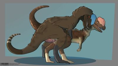 Dilophosaurs Mating
art by alloampere.art
Keywords: dinosaur;theropod;dilophosaurus;male;female;feral;M/F;penis;from_behind;cloacal_penetration;spooge;alloampere.art