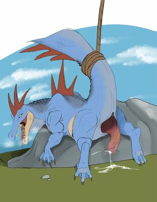 Feraligatr
art by alm0nd and spicydrag0n
Keywords: anime;pokemon;crocodilian;alligator;male;feral;solo;penis;bondage;spooge;alm0nd_spicydrag0n;feraligatr