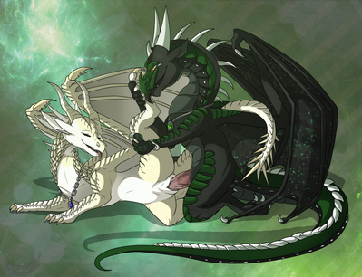 Nightwing and Icewing Mating (Wings of Fire)
art by anais-thunder-pen68
Keywords: wings_of_fire;nightwing;icewing;dragon;dragoness;male;female;feral;M/F;penis;from_behind;vaginal_penetration;spooge;anais-thunder-pen68