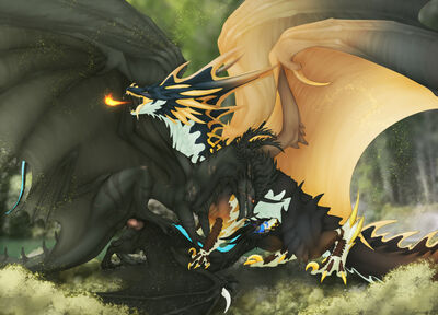 Draconic Threesome
art by andr0meda
Keywords: dragon;dragoness;wyvern;male;female;feral;M/F;threeway;spitroast;penis;from_behind;oral;vaginal_penetration;andr0meda