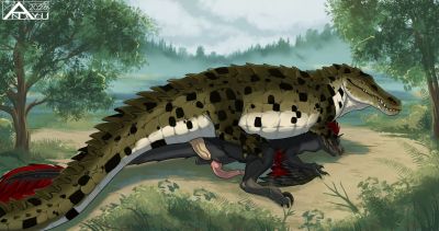 Croc and Raptor
art by and_y0u
Keywords: crocodilian;crocodile;dinosaur;theropod;raptor;male;feral;M/M;penis;from_behind;anal;and_y0u