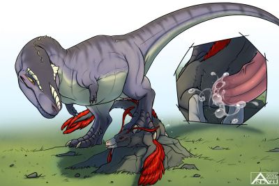 Toby and Centi
art by and_y0u
Keywords: dinosaur;theropod;tyrannosaurus_rex;trex;raptor;male;feral;M/M;penis;from_behind;anal;closeup;spooge;and_y0u