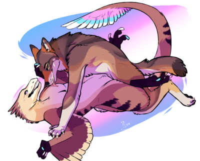 Utahraptor x Coyote
art by anesthetics
Keywords: dinosaur;theropod;raptor;utahraptor;furry;canine;coyote;male;feral;anthro;M/M;anal;suggestive;anesthetics